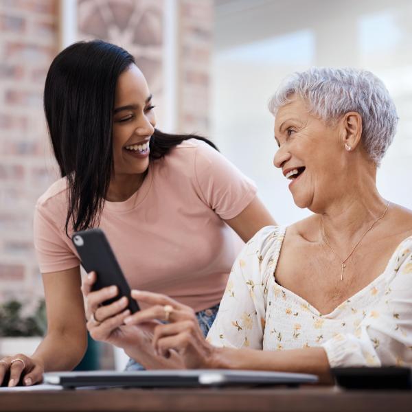 Two women talking over the app